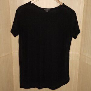 Adrianna Papell Black Swiss Dot Short Sleeve Knit Top Large